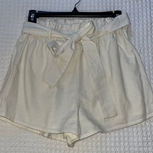 White linen high waisted shorts